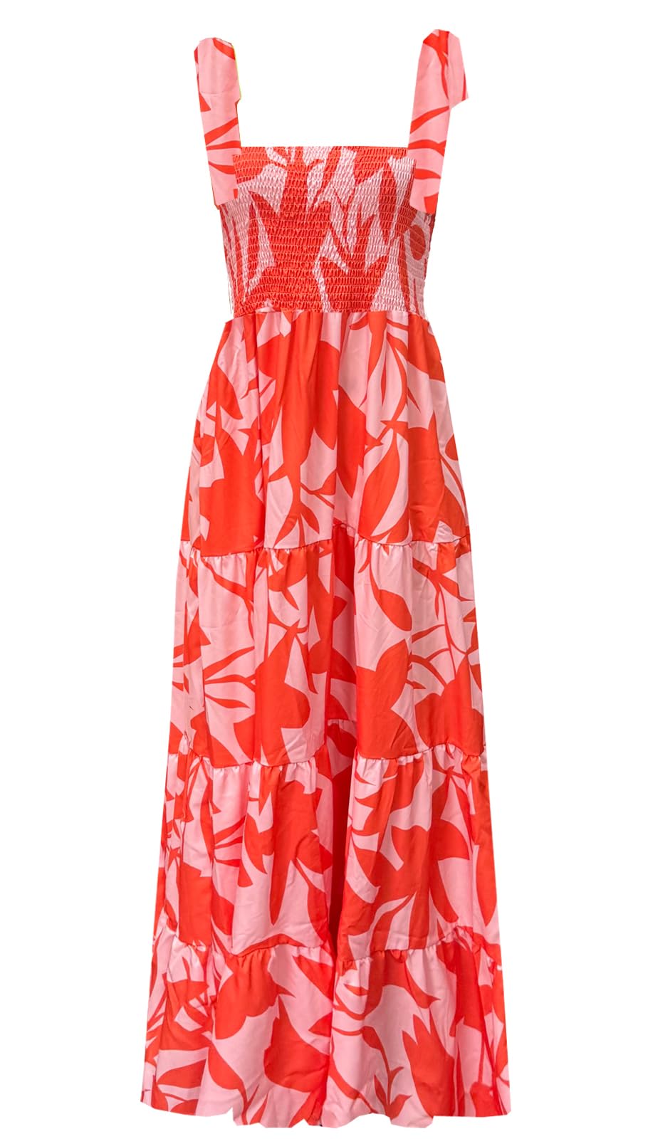 kinstell - Women's Summer Boho Spaghetti Strap Square Neck Ruffle Casual Beach P