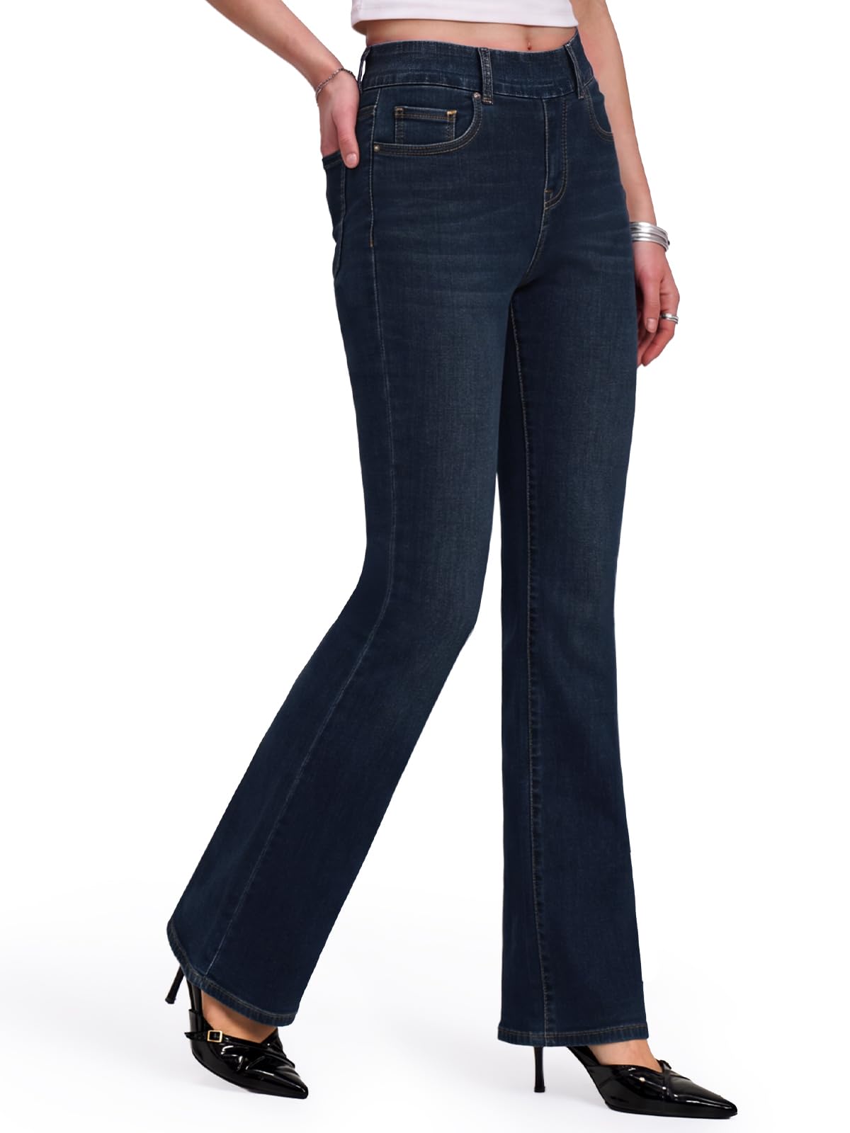 Women's Bell Jeans, High Waist Pull on Jeans Trouser