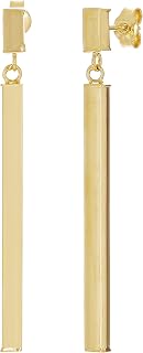 Italian 14k Yellow Gold Square Vertical Bar Dangle Drop Earrings 1.8" 2.1 grams