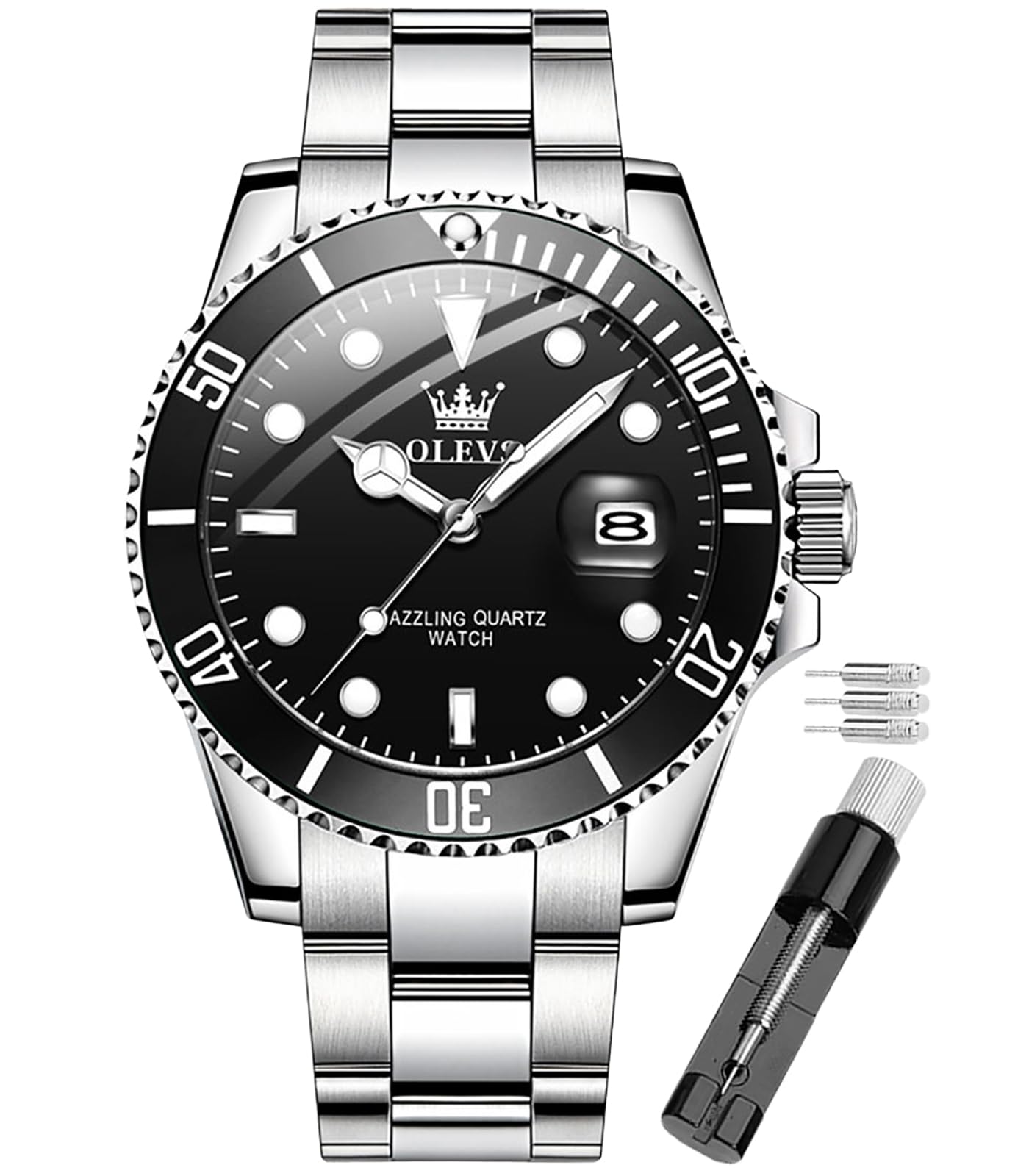 OLEVS Orologio da uomo analogico al quarzo, cassa in acciaio inox, quadrante gra