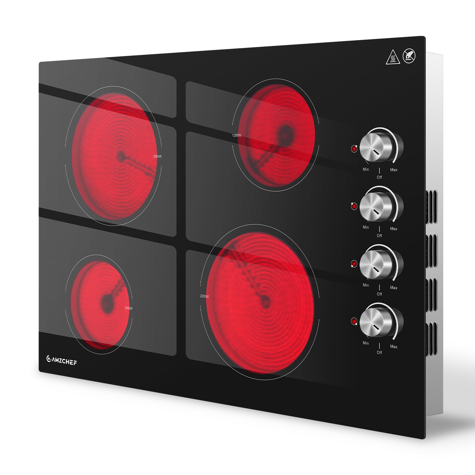 AMZCHEF 30" Electric Cooktop 4 Burner 7000W Built-in Stove All Cookware | Cerami