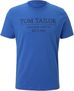TOM TAILOR Men's T-Shirt with Logo Printed in Organic Cotton