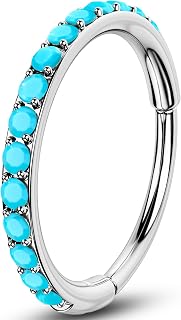 OUFER Turquoise Nose Rings Hoops 316L Surgical Steel, 20G Nose Piercing Jewelry, Hinged Segment Hoop Nose Rings for Women, Septum Lip Rings Cartilage Conch Rook Helix Tragus Daith Earrings