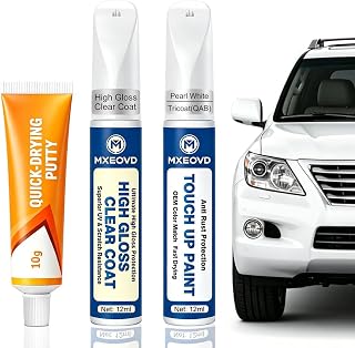 MXEOVD Pearl White Tricoat (QAB) Touch Up Paint Compatible with Nissan, All in One Car Scratch Repair Kit with Primer Putty & Clear Coat, Complete Sanding Tools Set for Scratches Chips Nicks
