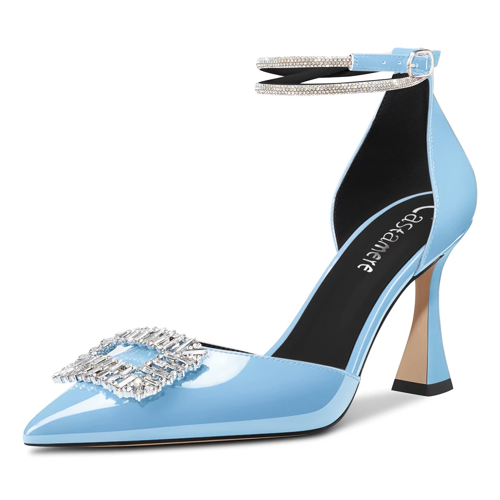 Castamere Women's High Block Chunky Heel Strappy Ankle Strap Diamond Crystal Poi