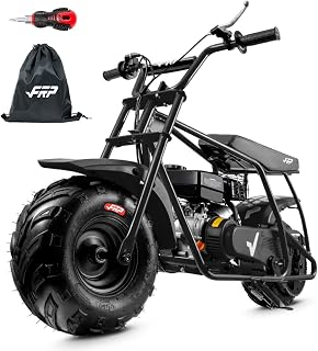 FRP GMB100 Basic Mini Bike 99cc 4-Stroke Off Road for Teens Adults 220 LBS | 3HP EPA-Approved Engine, Up To 28 Mph, Rear Disc Brake, 145/70-6 SUNF Tires, Pull-Start, 85% Assembled,Black