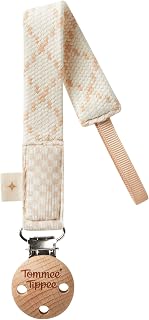 Tommee Tippee Comforter Clip Dummy & Soother Holder 0m+ Cream | Organic Cotton Loop-on Design, Compatible with Any Soother or Dummy, Natural Beech Wood and Stainless Steel Clip
