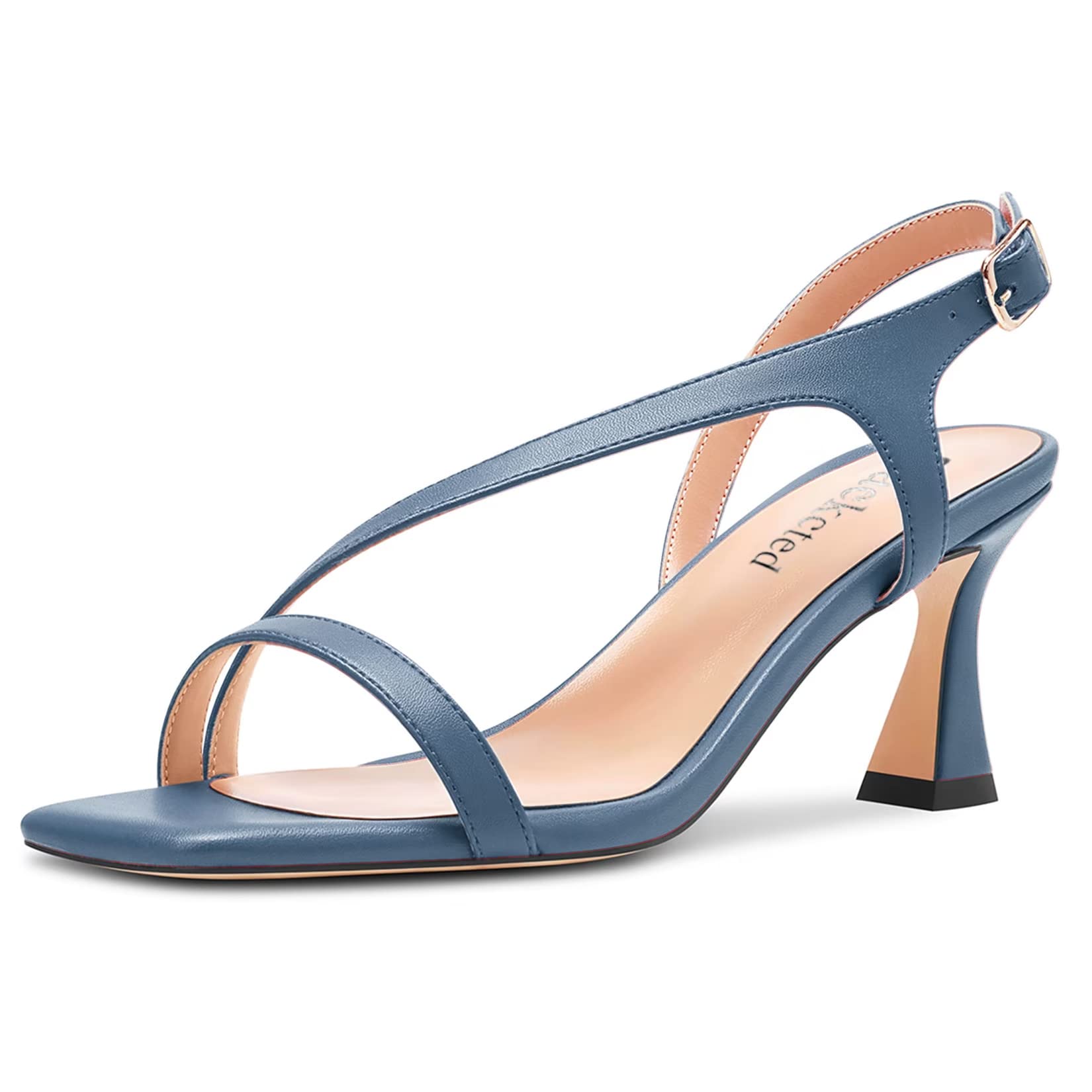 Saekcted Women's Block Chunky Mid Heel Open Toe Sandals Straps Ankle Buckle Casu