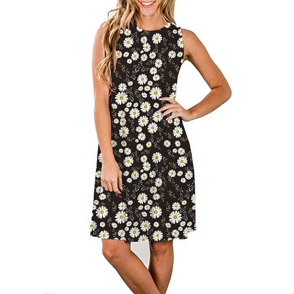Ärmelloses Damen-Swing-Kleid mit Taschen, lässiges Sommerkleid, A-Linie, Tankkle