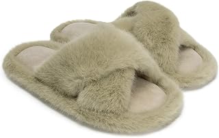 Chantomoo Women's Slippers Cross Band Fuzzy Memory Foam Slippers for Women Plush Comfy Faux Fur Slipper Slides House Shoes Anti-Skid Sole Gift Slippers