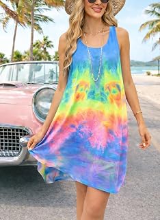 Women Sleeveless A-line Dress Round Neck Casual Swing Dress Lightweight Beach Summer Dress