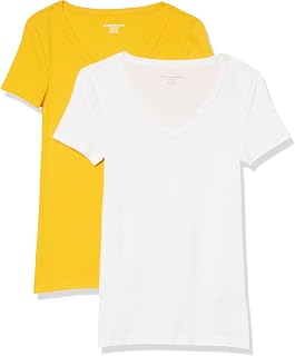 Amazon Essentials Women's Slim-Fit Short-Sleeve V-Neck T-Shirt, Pack of 2