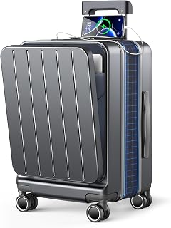 BARGOHOY Suitcase, Front Opening, Carry Case, Expansion Function, Ultra Lightweight, USB Port, TSA Lock, Quiet Double Casters (Black (Iron Gray), L / 95L (7 Night - Long Trip))