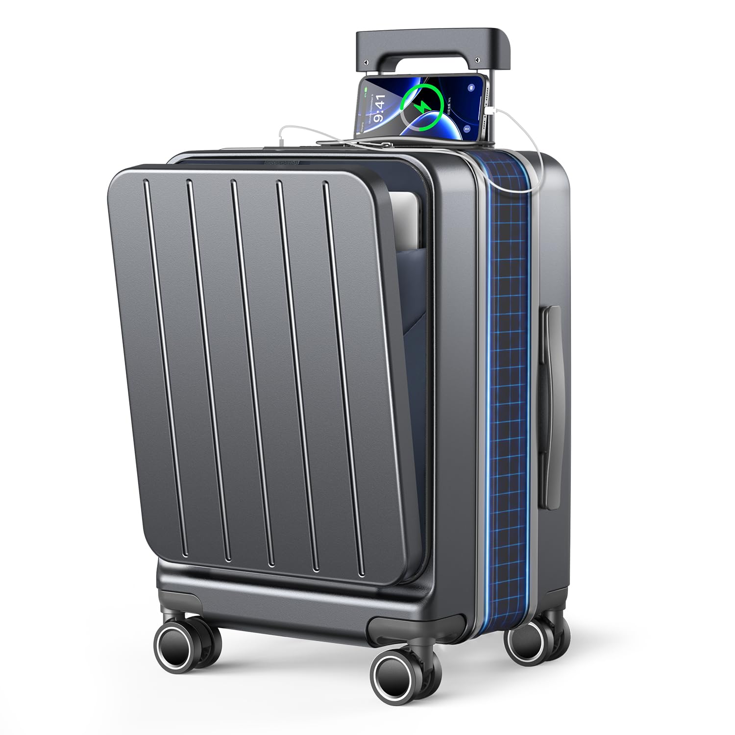 BARGOHOY Suitcase, Front Opening, Carry Case, Expansion Function, Ultra Lightwei