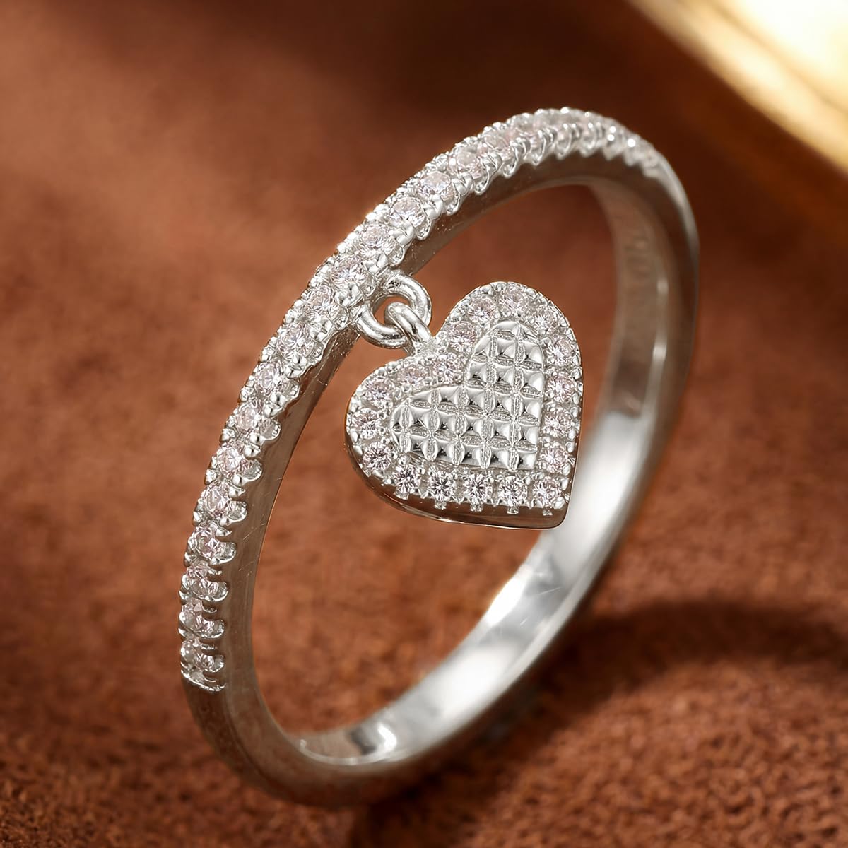 1pc Micro Set Heart Shape Pendant Rings for Women Exquisite Lightweight Luxury R