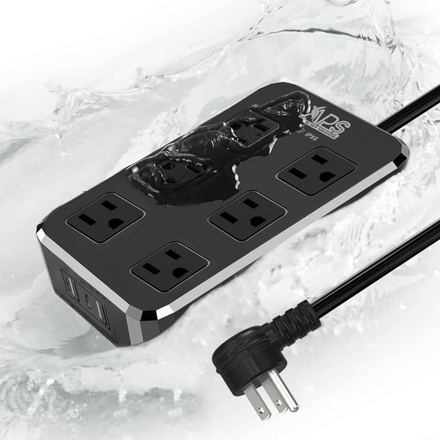 QIYUAN Outdoor Power Bar Waterproof, 6-Outlet Surge Power Strip with 3 USB