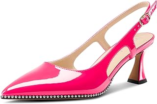 NobleOnly Women's Closed Toe Pointed Toe Medium Kitten Heel Slingback Pumps Buckle Closure Dress Casual Slip-on Shoes 6.5 CM Heels