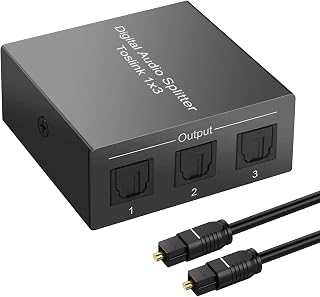 3 Port Toslink Splitter with Optical Cable (1 In 3 Out) Premium Quality Digital Optical Audio Splitter Aluminum Alloy SPDIF Toslink Fiber Audio Splitter Support Dolby Digital DTS 5.1 PCM Stereo LPCM