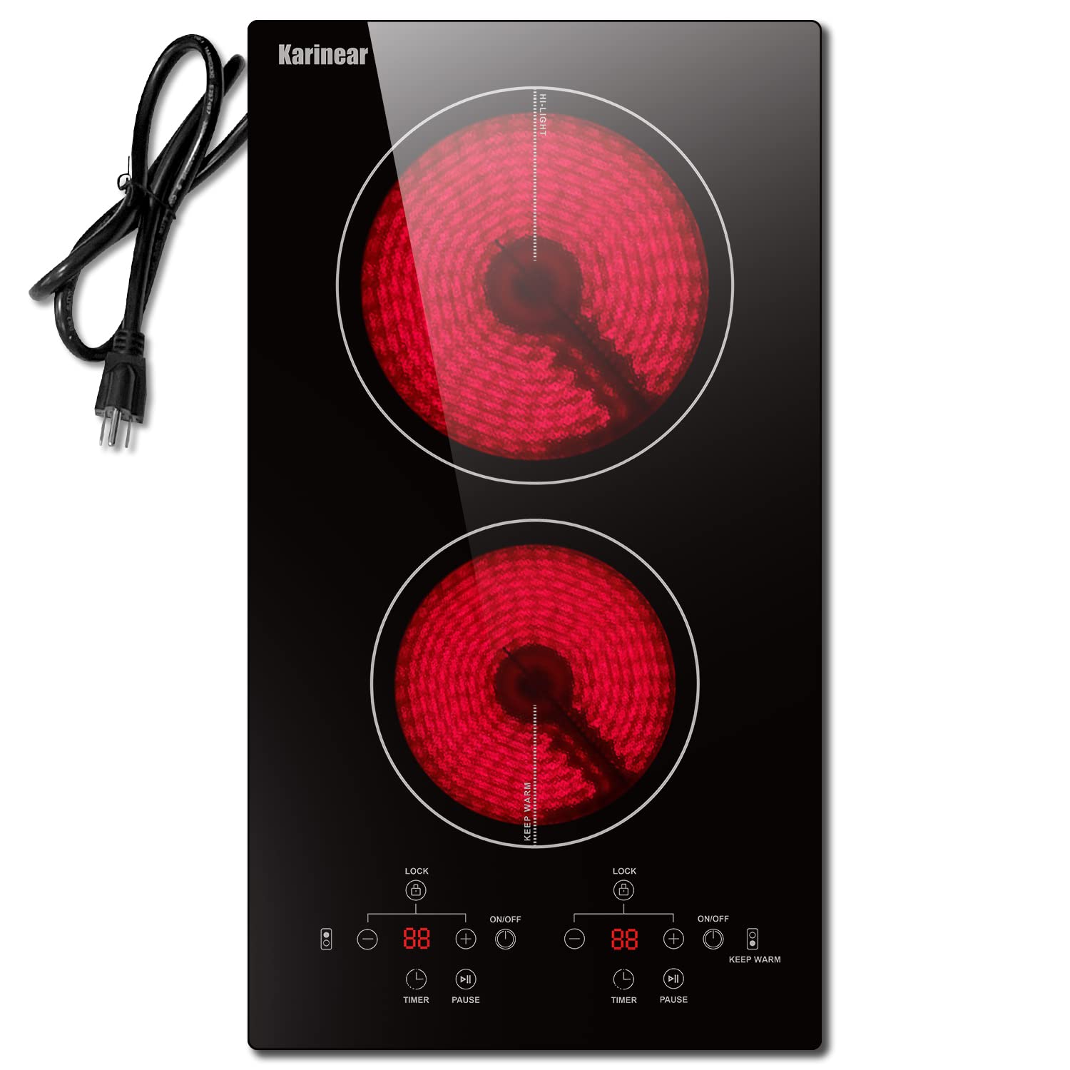Karinear 2 Burners Electric Cooktop, 110v Plug in Ceramic Cooktop, 12 Inch | Cou