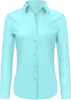 Ruisin Super Soft Wrinkle Free Button Down Shirt Women Solid Long Sleeve Striped Formal Work Dress Blouse Tops