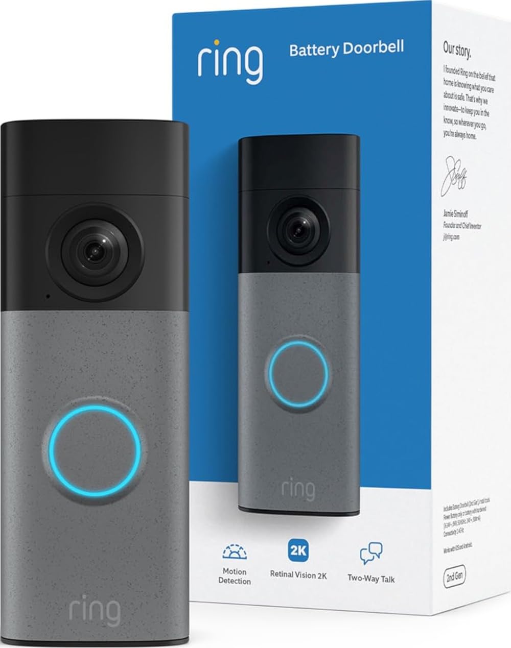 Ring Battery Doorbell 2K (newest model) Retinal 2K with wide-angle video, up to 
