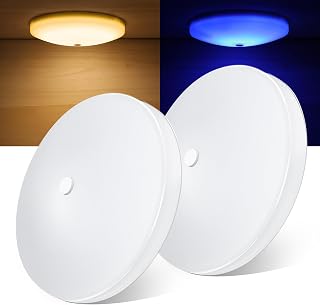 Obeaming RV LED Ceiling Dome Light 12V Dimmable Puck Light for Motorhome Camper Trailer Fifth Wheel Truck Coach Interior Lighting, Surface Mount CRI 90+ (3000K with Blue Light, 2-Pack)