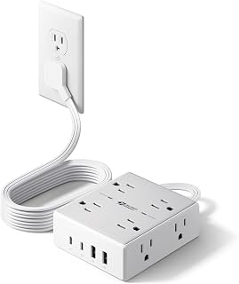 SUPERDANNY 6 Ft Extension Cord Power Bar with Surge Protector 8Outlets 4USB | Mountable Flat Plug Power Strip, Surge Protection for Home, Office, Dorm Essentials