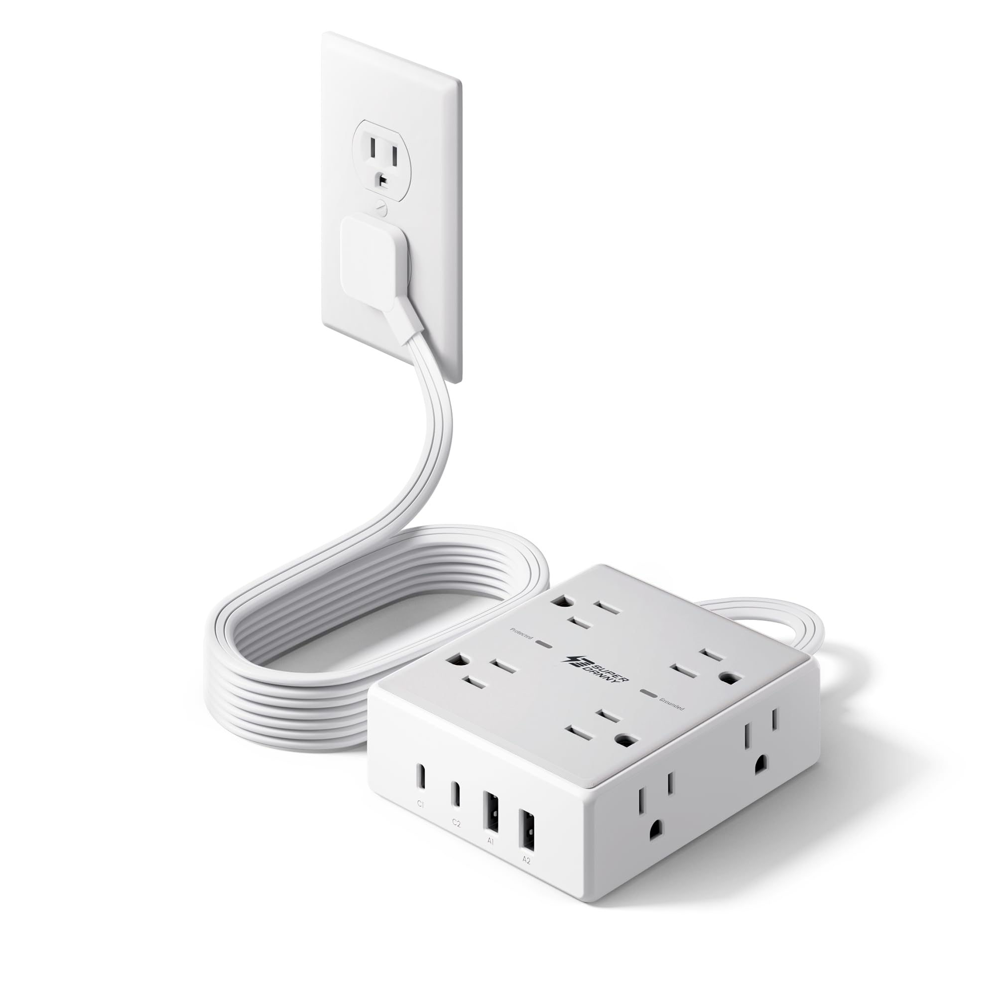 SUPERDANNY 6 Ft Extension Cord Power Bar with Surge Protector 8Outlets 4USB | Mo