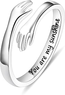 Yesteel S925 Sterling Silver Hug Ring for Women Teen Girls, Adjustable Ring Jewelry Mothers Day Birthday Gifts for Daughters Mom Sister Wife Friends Grandma