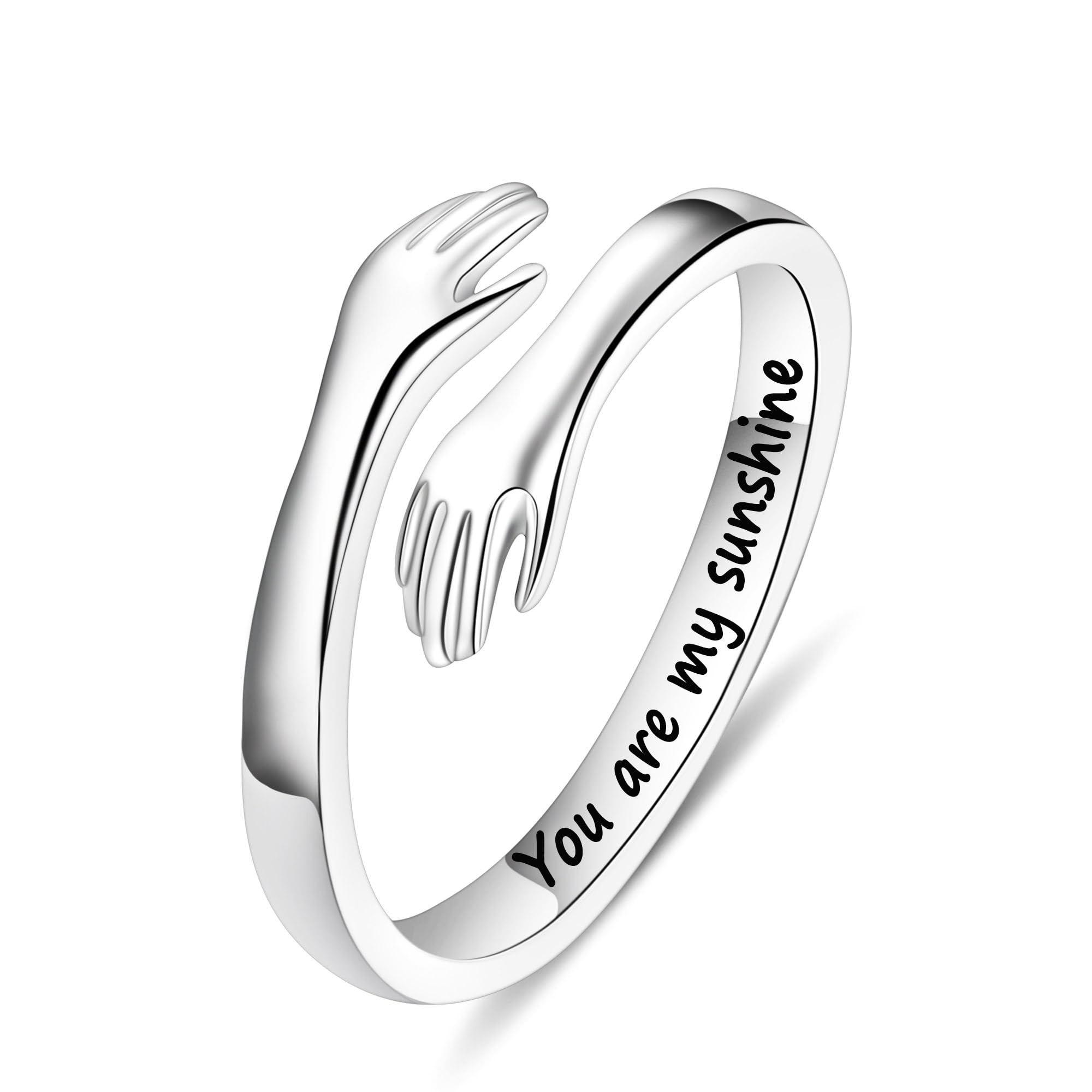 Yesteel S925 Sterling Silver Hug Ring for Women Teen Girls, Adjustable Ring Jewe