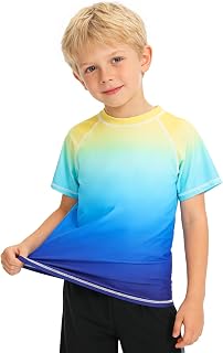 Boys Swim Shirt UPF 50+ Rash Guard Toddler Kids Short Sleeve UV Sun Protection Shirt Quick Dry Swim Top Beach 3-11Y