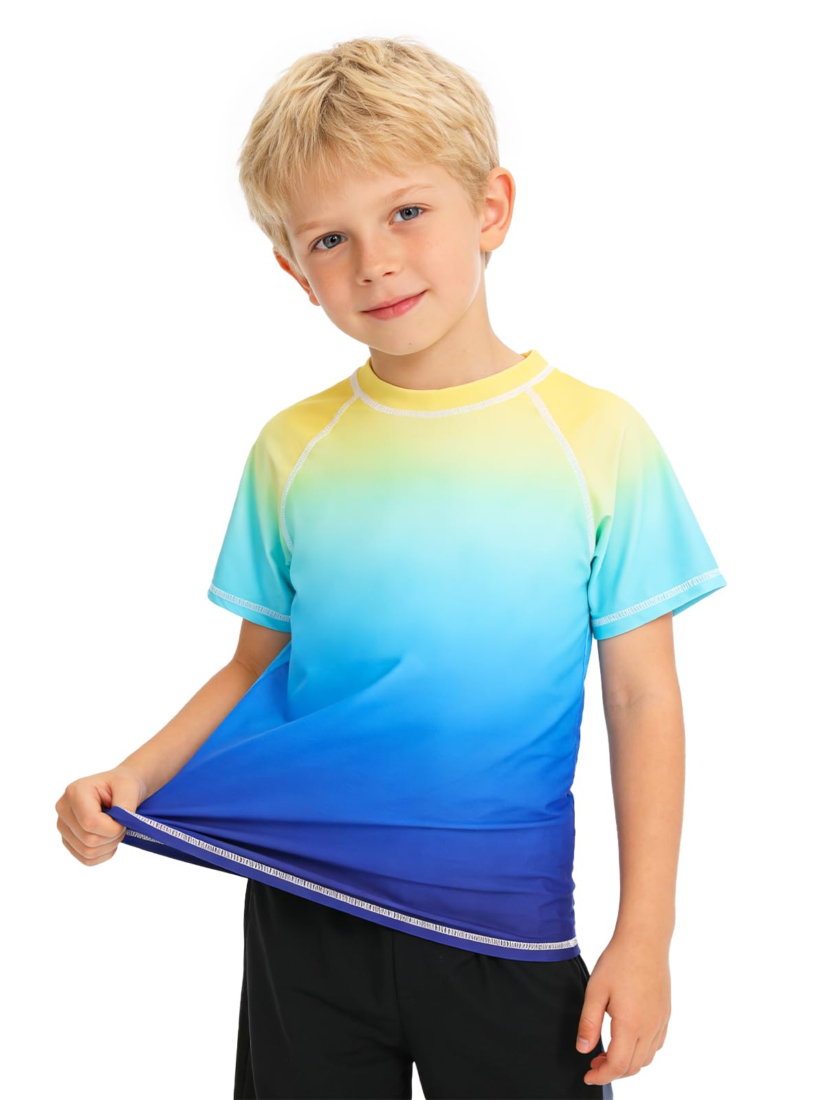 Boys Swim Shirt UPF 50+ Rash Guard Toddler Kids Short Sleeve UV Sun Protection S