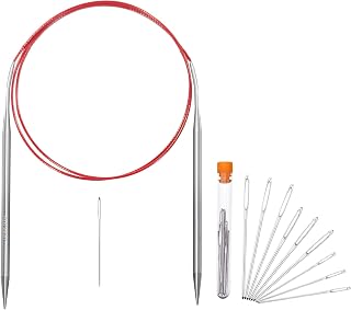 Size 8/5mm Circular Knitting Needles,40 Inch/100cm Knitting Needles for Beginners,Metal Round Knitting Needle Set with 9 Yarn Needle (Red, 40-inch-US-8(5mm))