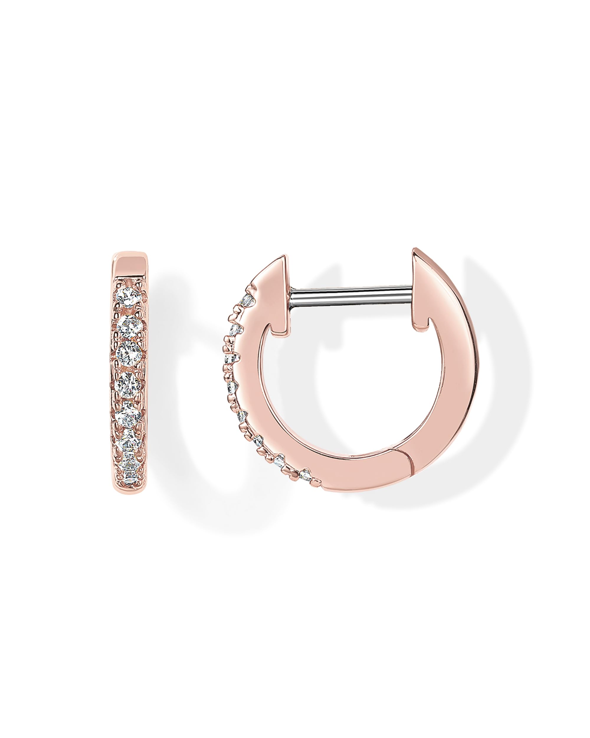 PAVOI CZ Huggie Earrings for Women, 14K Gold Plated, Rose Gold, Size 12