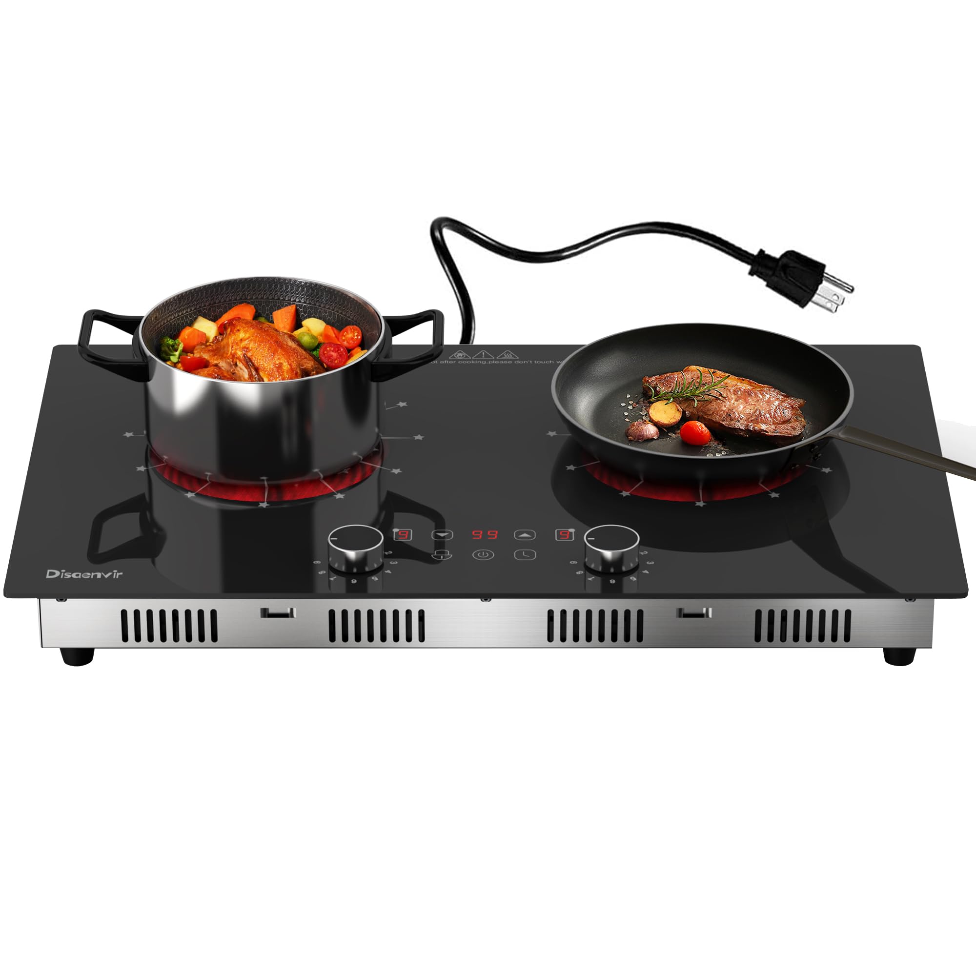 Disaenvir 2 Burner Electric Cooktop 110V, 2000W Shard Power | 24 Inch Ceramic St