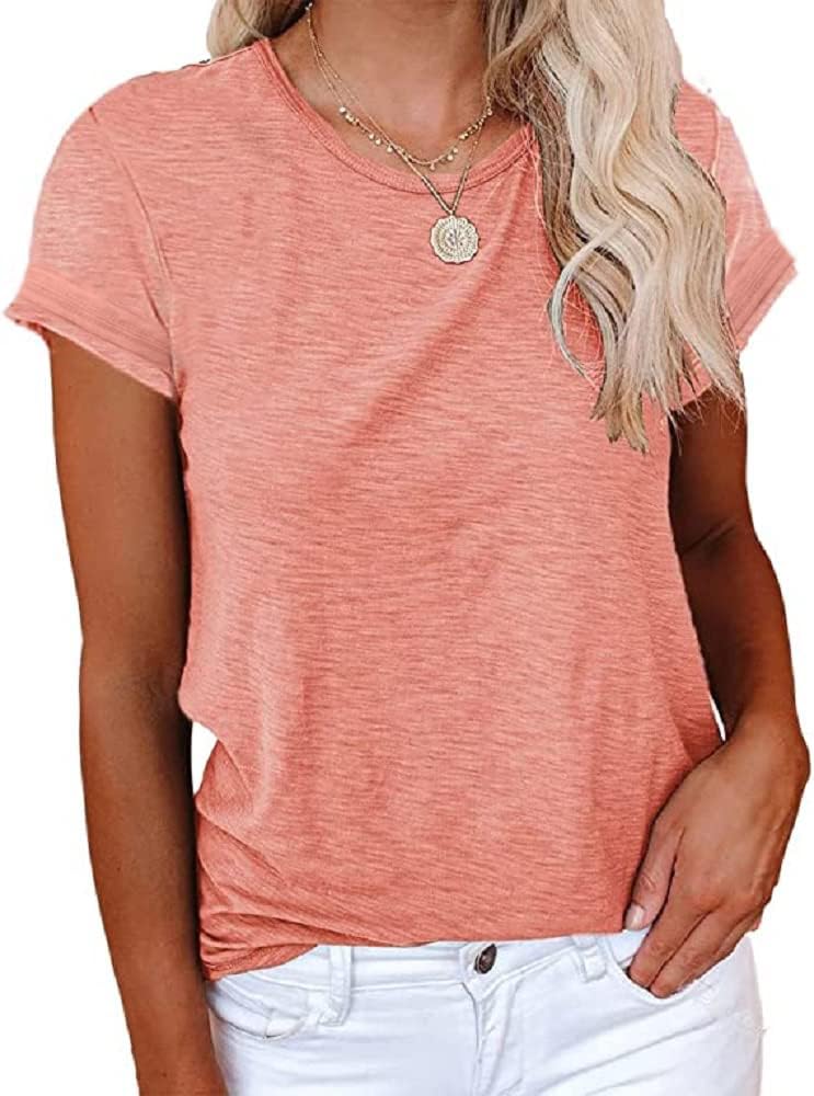 Cicy Bell Women's T-Shirt Blouses and Shirts Crew Neck Cotton Summer Casual Loos