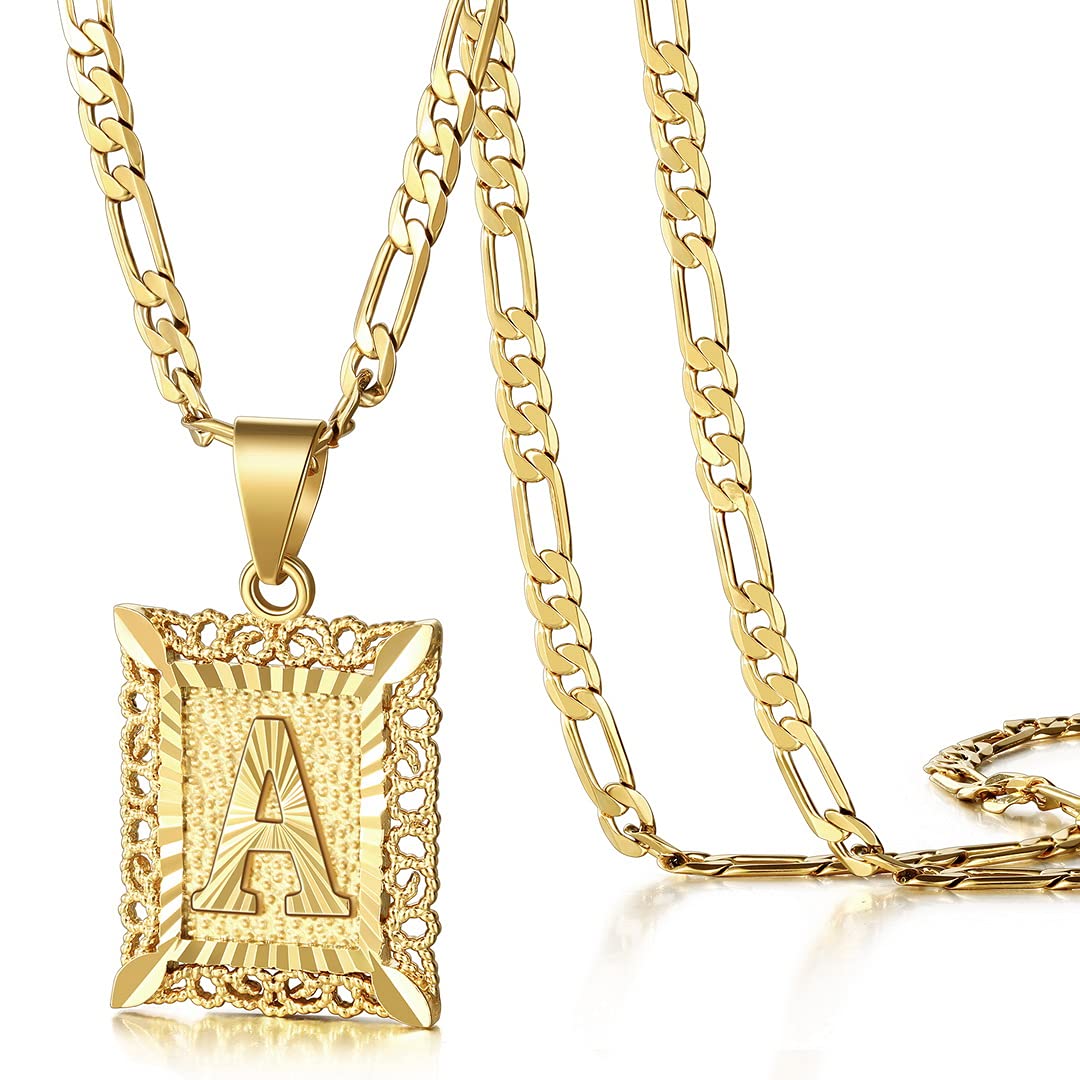 KissYan Initial Necklaces for Women Men | 14K Gold Filled/White Gold Plated, Squ