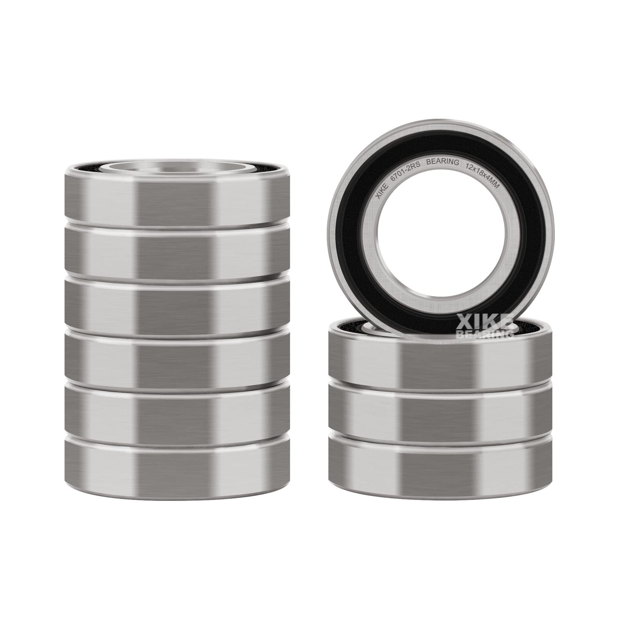 XIKE 10 Pcs 6701-2RS Bearings 12x18x4mm, Double Rubber Seals. | Pre-Lubricated, 