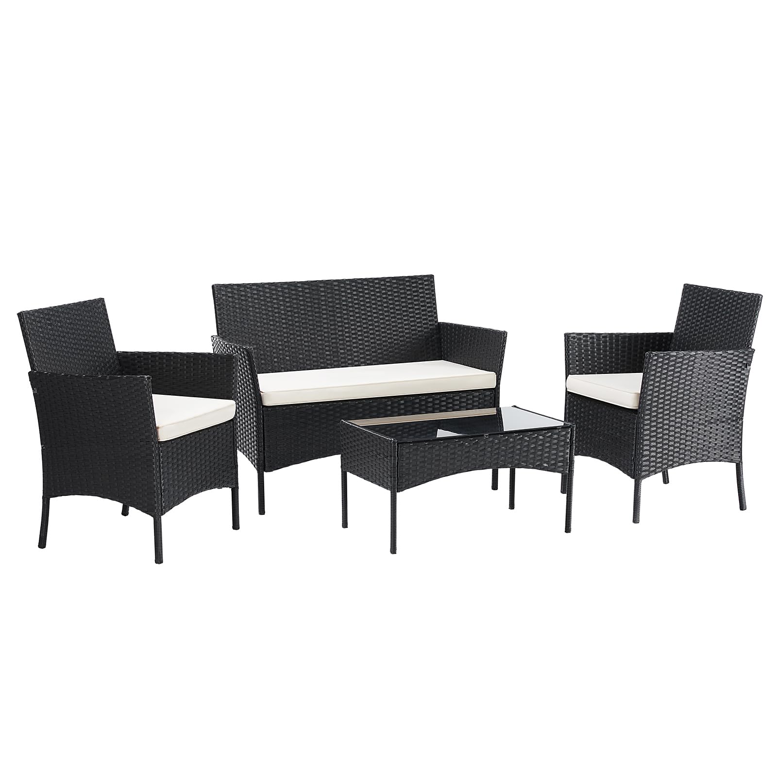 DUMOS 4-Piece Patio Furniture Set Outdoor Wicker Conversation, Black | All-Weath