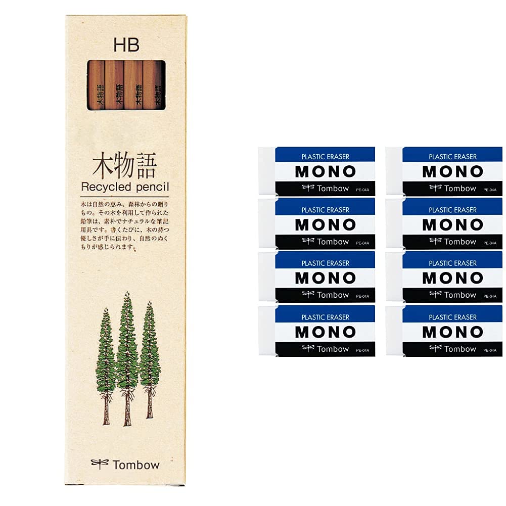 Tombow Pencil Wooden Tale HB 1 Dozen LA-KEAHB + Eraser MONO Mono PE04 8pcs