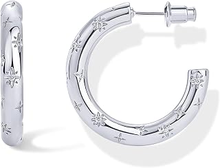 PAVOI 14K Gold Plated Star Shine Hoop Earrings for Women, Chunky Hoops
