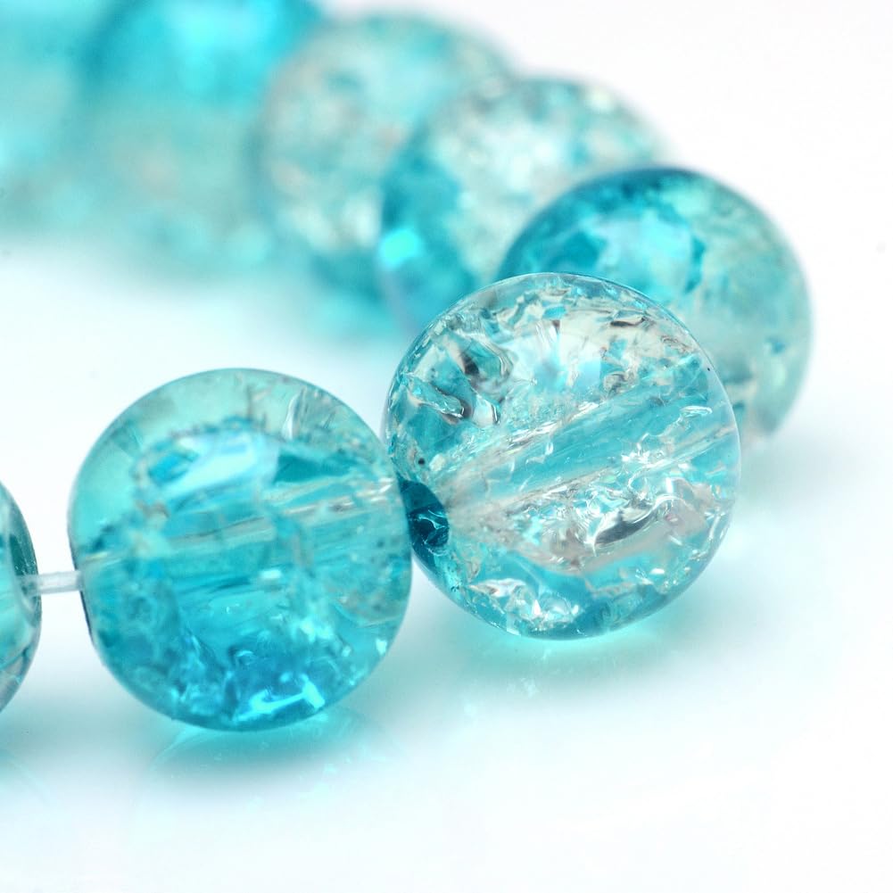 About 133pcs 6mm Crackle Glass Beads for Jewelry Making Dark Turquoise Round Gla