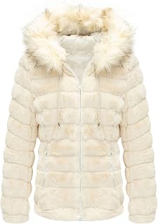 BELLIVERA Women's Reversible Faux Fur Winter Down Jacket with Hood and Fur Collar