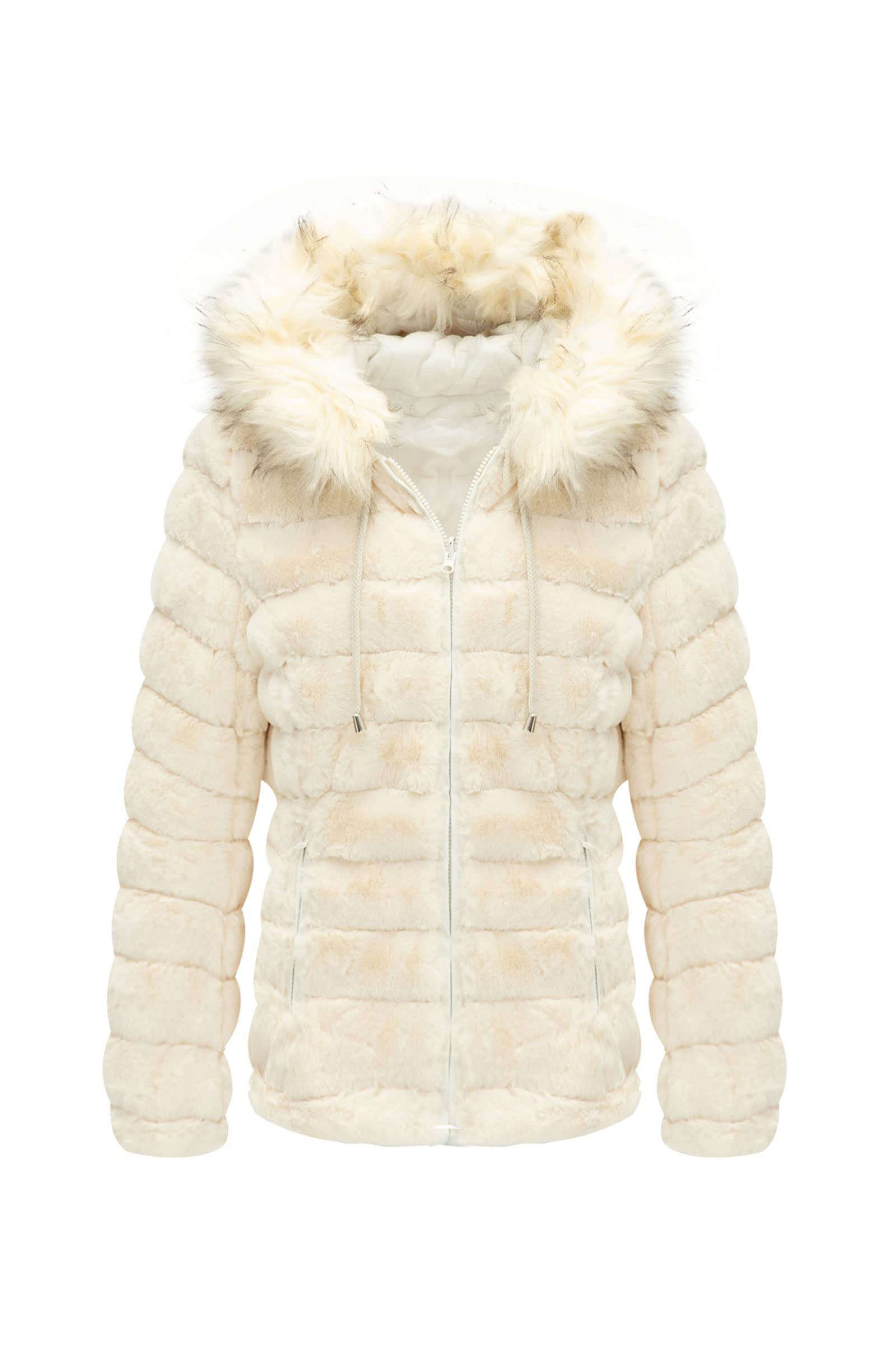 BELLIVERA Women's Reversible Faux Fur Winter Down Jacket with Hood and Fur Colla