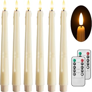Stmarry 6 Pack Flameless Taper Candles with Remote and Timer - 9.65 Inch Ivory Real Wax LED Candlesticks - Wax Drip Battery Operated Tall Taper Candles with 3D Flickering Flame