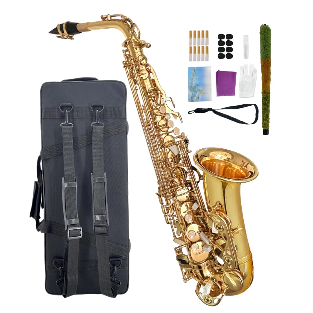 WUQIMUSC Beginner Alto Saxophone, E Flat - Complete Starter Kit with Case & 10 R