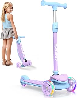 BELEEV A8 Folding Scooter for Kids Ages 3-12, LED Light-Up Wheels | 3 Wheel Kick Scooter for Toddlers Girls Boys Children, 4 Adjustable Heights, Lean to Steer, Extra Wide Deck, Lightweight