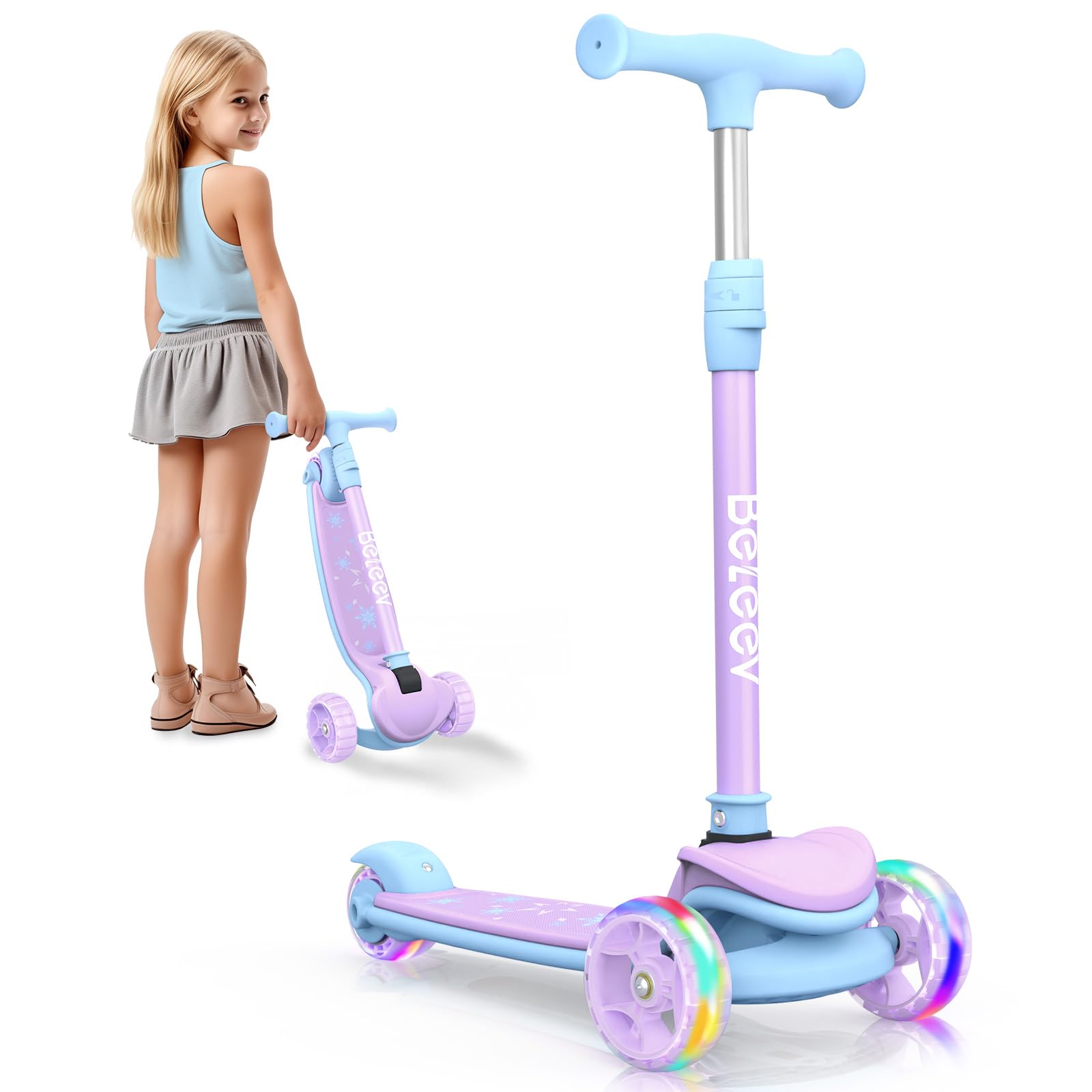 BELEEV A8 Folding Scooter for Kids Ages 3-12, LED Light-Up Wheels | 3 Wheel Kick