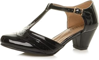 Women's Mid Block Heel T-Strap Cut Out Budapest T-Clip Pumps Sandals Size