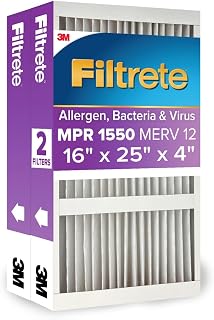Filtrete 16x25x4 Air Filter, MERV 12, MPR 1550, 2 HVAC Filters | Allergen, Bacteria & Virus, 12-Month AC/Furnace Filters, Cleaner Air, Reliable Airflow, (Act. Size 15.88x24.56x4.31 in)